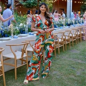 Farm Rio Ruffle-Sleeve Linen Jumpsuit